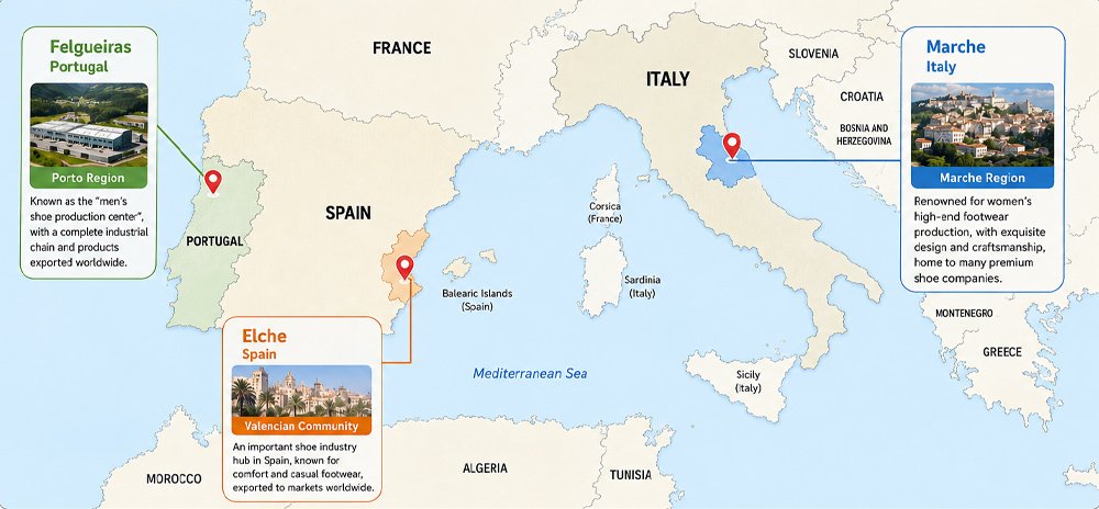 Distribution of European athletic shoe production areas