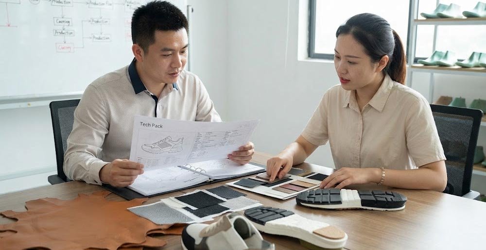 Private Label Sneaker Manufacturers Evaluating Sneaker Material Samples